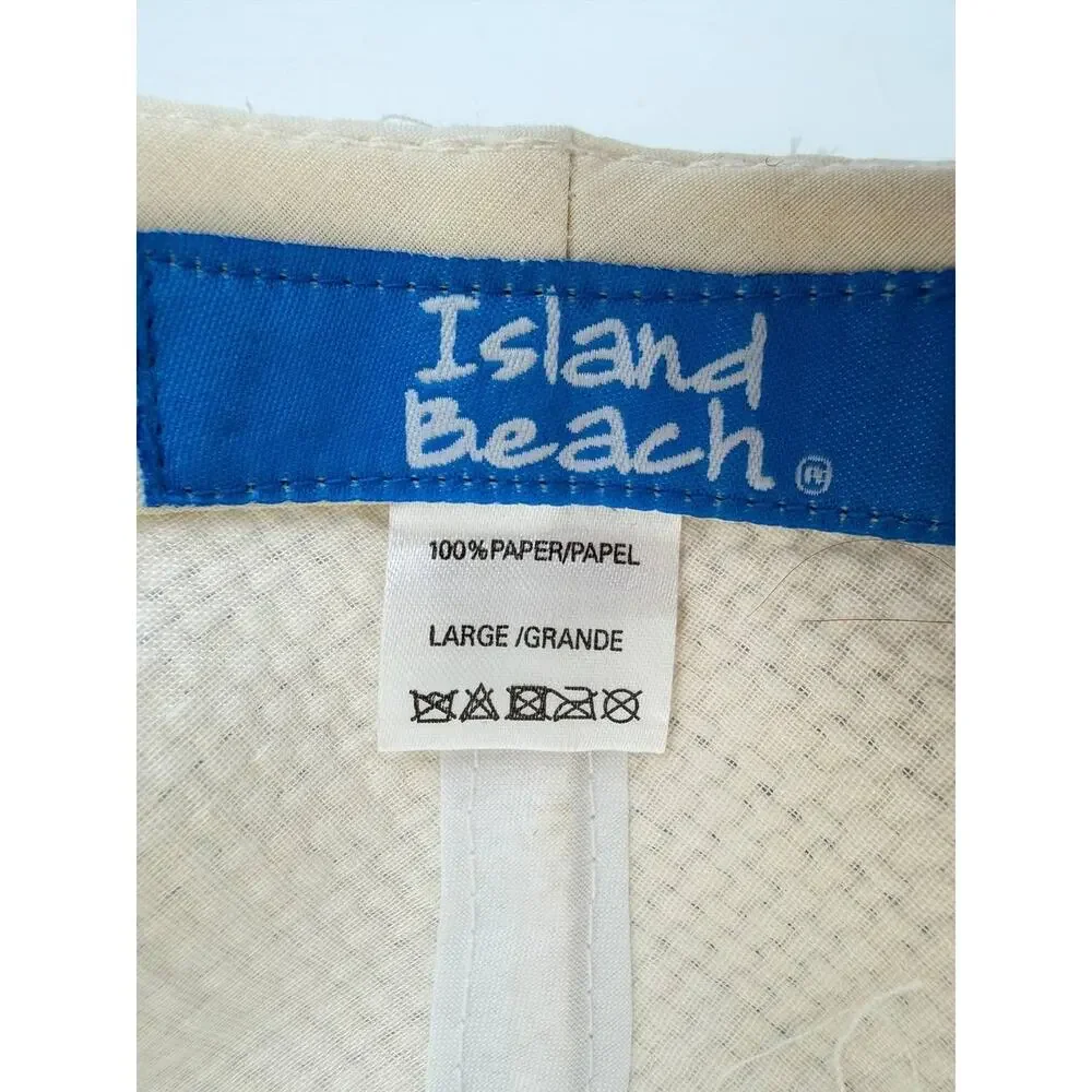 Island Beach Women's Large Paper Straw Wide Brim Sun Hat Tropical Band Beige